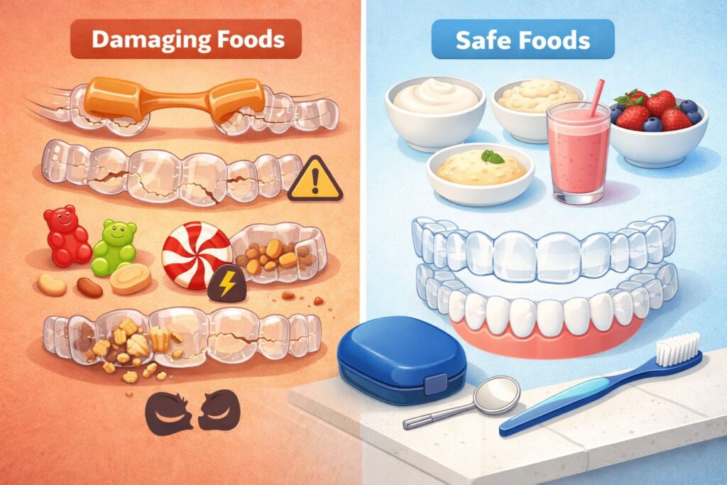 chewy and hard foods harmful for invisalign